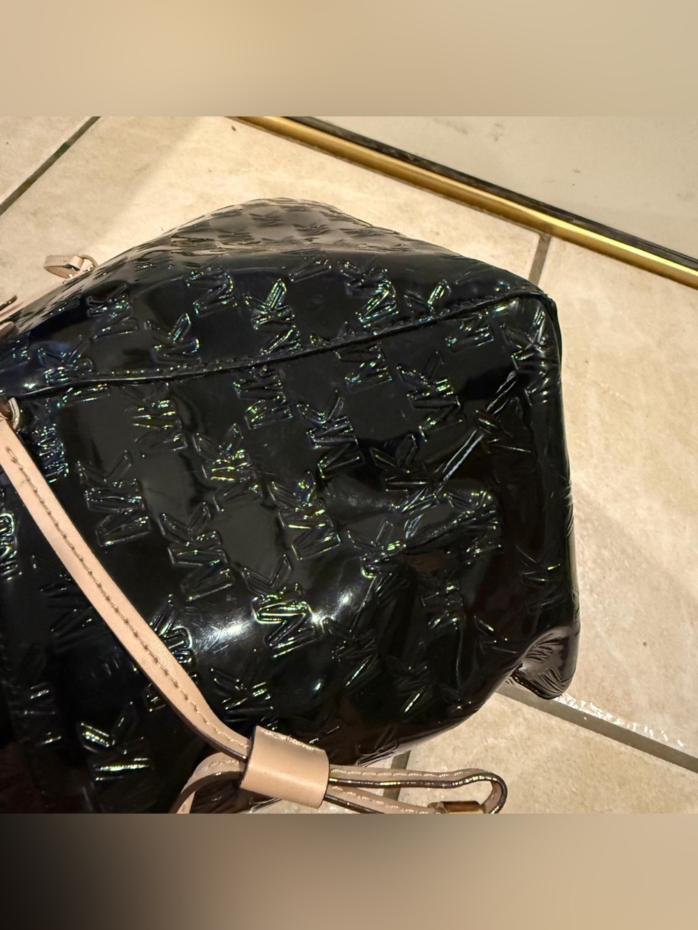 Michael Kors Black Patent Tote with Beige Trim and Dual Straps - Picture 5 of 9